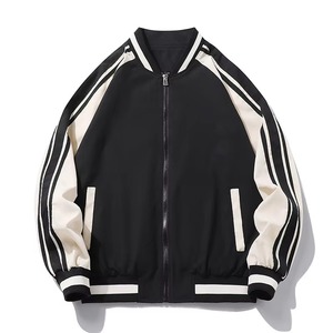 Chaquetas de béisbol al por mayor de alta calidad, abrigo informal a rayas de manga larga con cremallera y cuello levantado, chaqueta universitaria informal que combina con todo - Product Image 4