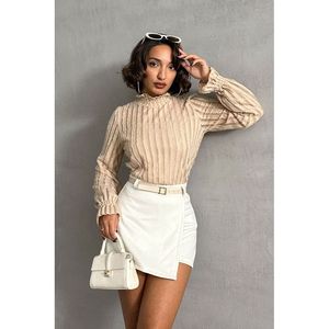 Blusa de Poliéster Brillante para Mujer TOPSHOW, Top Negro Sólido de Manga Larga para Venta al por Mayor - Tallas S, M, L, XL - Product Image 1