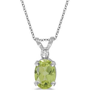 Colgante y Dije de Oro Blanco de 14K con Diamante, Peridoto Ovalado de 0.93ct y Colección de Dijes Elegantes Solitarios - Product Image 2