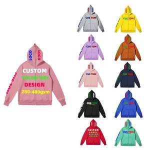 Sweat à capuche classique pour homme OEM en coton éponge mélangé avec broderie personnalisée pour l'impression bouffante en polaire à fermeture éclair complète pour l'hiver - Product Image 4