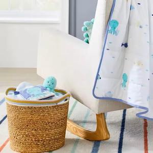 Panier en jacinthe d'eau avec bordure en coton de différentes couleurs, panier de rangement fait main, vente en gros, écologique, fabriqué au Vietnam - Product Image 3