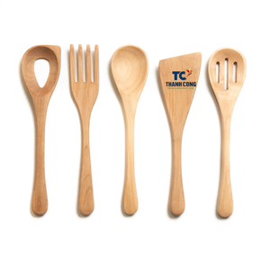 Juego de utensilios de madera al por mayor cucharas de madera de mango largo precio barato de alta calidad hecho en Vietnam - Product Image 1