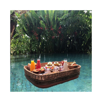 Plateau de petit-déjeuner flottant pour piscine panier à eau plateau de service en rotin-Panier flottant en rotin