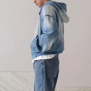 Haute qualité hommes Vintage Stone Wash sweat à capuche zippé épais coton goutte épaule Streetwear décontracté tricoté numérique pour l'hiver - Product Image 2