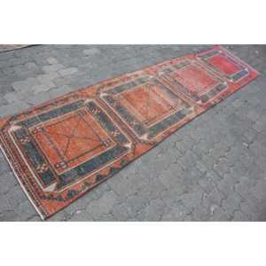 2.6x11 ft Vintage Rug, Rug, <b>Red</b> Floral Rug <b>Wool</b> - Product Image 3