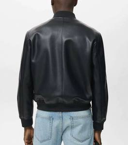 Chaqueta Bomber de Cuero Negra para Hombre, Estilo Minimalista, Chaqueta Universitaria, Piel de Cordero Suave, Cuello Alto, Corte Entallado, Ropa de Abrigo de Invierno, Informal - Product Image 3