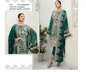 Indian and Pakistani Style georgette with Embroidery Work Salwar Kameez Suit for Women Heavy Muslim Style Dress and Kurtis Lehe