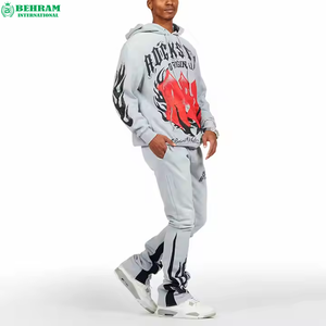 Conjunto Deportivo Unisex Rockstar con Sudadera con Cremallera y Pantalones Deportivos con Estampado de Llamas, Estilo Urbano, Algodón, para Otoño - Product Image 3