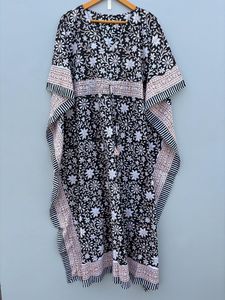 ชุดแม็กซี่เดรสพิมพ์ลายดอกไม้ผ้าคอตตอนลายดอกเชอร์รี่สีดำสำหรับผู้หญิงชุดเดรสลำลองธรรมชาติสำหรับใส่ไปทะเลฤดูร้อน - Product Image 5