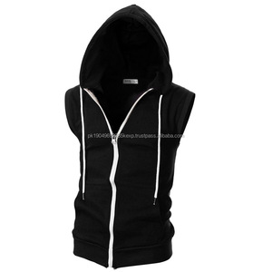 Hot Sale <b>Black</b> Zipper Sleeveless Cotton Gym Hoodies for Women - Product Image 4