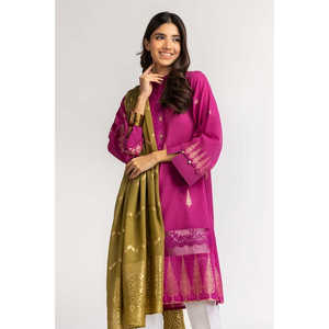 Salwar Kameez Jacquard Teint Rose et Vert pour Femme, Robe Pakistanaise Prêt-à-Porter en Georgette avec Dupatta - Product Image 4