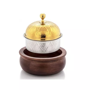 Ensemble de 3 bols de dates modernes pour la maison, hôtel, restaurant, décor de vaisselle, bol de service en bois et métal brun moderne, vaisselle de table - Product Image 3