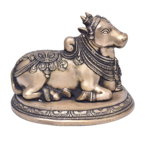 Sculptures de taureaux Nandi dorées en laiton indien fait à la main Figurine Statue Home Decor Articles cadeaux GNSP-96 - Product Image 6