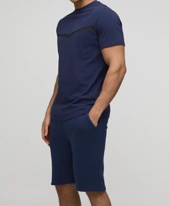 Camiseta y pantalones cortos deportivos para hombre, secado rápido, 2 piezas, cuello redondo, manga corta, Color azul oscuro, ropa de verano ajustada, ropa de entrenamiento - Product Image 4