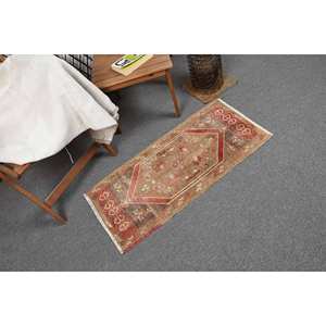 Alfombra de retazos de lana de área grande de pila mediana ecológica Vintage 1,5x3,3 pies marrón rojo comedor Rectangular de látex - Product Image 3