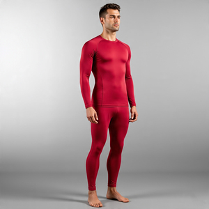 Conjunto de mallas de compresión de alta elasticidad para hombre, conjunto de mallas de camisa de compresión de manga larga con ajuste muscular - Product Image 1