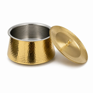 Brass Biryani Handi 100 Pcs Set Dual Stainless Steel Handles Hammered Gold Finish Eco-Friendly Cookware for Gas <b>Induction</b> <b>Stoves</b> - Product Image 4