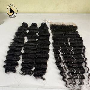Top Human Hair Vendors Virgin Cuticle Aligned Hair Wavy Swiss HD Lace Frontal With 3 Bundles - Product Image 1