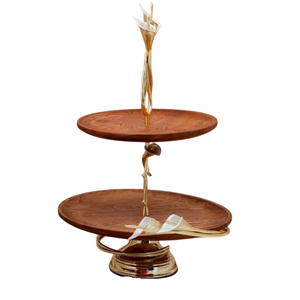 Support à Gâteau Moderne en Bois Plaqué Or de Haute Qualité, en Acier Inoxydable Martelé, Design Floral - Product Image 4