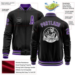 Personalizado negro púrpura-blanco bombardero Varsity Letterman cremallera chaqueta cortavientos Streetwear vintage hombres Varsity chaqueta - Product Image 2