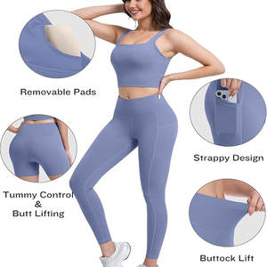 Nouveau femmes grande taille 2 pièces vêtements de sport taille haute bout à bout gymnastique entraînement Yoga Legging respirant Shorts couleur unie avant - Product Image 2