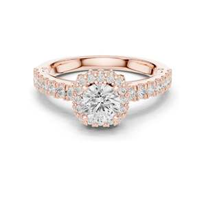 1.414 CT Round Brilliant Lab Diamond Halo Engagement <b>Ring</b> with Baguette Side Stones VVS-VS EF Clarity 18KT, 14KT, 10KT Gold - Product Image 1