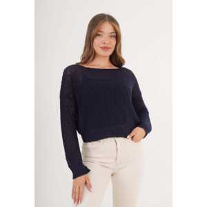 Blusa de Punto Azul Marino con Cuello Ancho, Estilo Casual, Venta al Por Mayor - Product Image 5