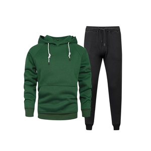 Pantalon de sport décontracté coupe ample pull à capuche de couleur unie 100% costume de sport en polyester pour hommes - Product Image 4