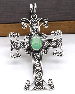 Bijoux en laiton vintage cristaux géométriques assortis pendentif en opalite en forme de plus colliers de mode religieux et chic - Product Image 3