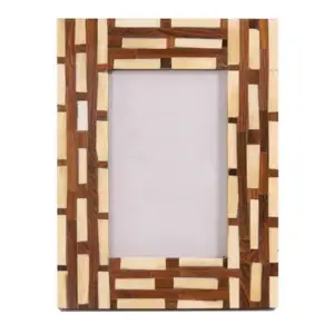 Meja modis atas kayu persegi panjang bingkai foto cermin pemegang foto Acacia Chip teknik tepi dalam warna coklat