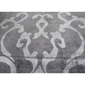 Tapis rectangulaire abstrait en laine et soie noué à la main Aurora Grey Black Pae-6171 pour salon, couloir, décoration de pièce, tapis puzzle - Product Image 3