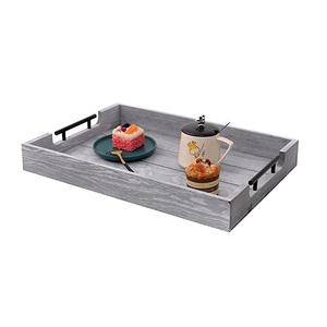 Bandeja de servicio de madera y Metal para cocina, accesorio respetuoso con el medio ambiente, fiesta de boda, Color gris, con asas y logotipo, nuevo diseño - Product Image 1