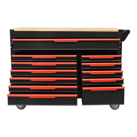 Coffre à outils mobile professionnel noir et rouge à douze tiroirs avec plan de travail en bois pour l'organisation de garage et d'atelier