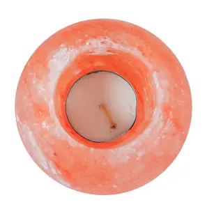 Pink Salt Round Shape Tealight Holders, Pink Salt <b>Light</b> Flower Nautical Decorative, Salt Stone Tealight candle holder <b>circle</b> - Product Image 3