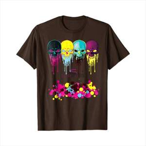 Camiseta de algodón para hombre, camisa con estampado de cara de calavera malvada fundida de neón por goteo - Product Image 2