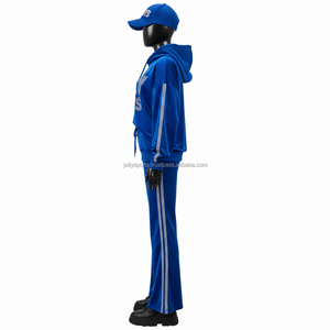 Survêtement d'hiver en polaire de haute qualité pour femmes, 280GSM, mélange de coton respirant, panneau latéral bleu, logo personnalisé, tenue de survêtement, grande taille - Product Image 3