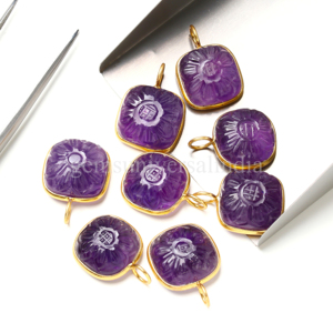 Charmes de fleurs sculptées en améthyste violette naturelle, pendentif en argent sterling plaqué or vermeil, pierre précieuse en améthyste, bijoux de cristal de guérison en vrac - Product Image 2