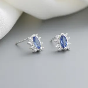 Wholesale Women Jewelry Flower Blue Cubic Zirconia Sterling Silver Stud Earrings S925