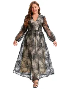 Customized Women's Plus Size Women Dress Long Sleeve Dinner Maxi Dress Organza OEM Manufacturer