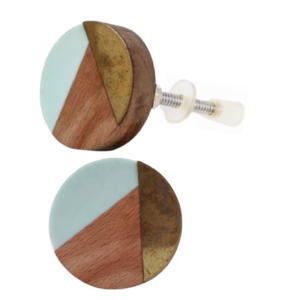 Handicraft Tricolour Round Resin Wood Brass Drawer <b>Door</b> Cabinet Knobs <b>for</b> Kitchen Warehouse Hotel Living Room <b>for</b> Apartment Use - Product Image 2