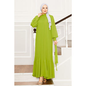 Vestido de Noche Verde Oliva con Mangas de Organza y Detalles de Ganchillo, Estilo Línea A para Fiesta, Vestido de Gala, Look Sencillo para Invitada de Boda, Largo hasta el Suelo, Corte Imperio - Product Image 3