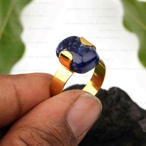 Anillo de cojín de sodalita azul Natural para mujer, Plata de Ley 925, chapado en oro de 18 quilates, ajuste de bisel de eternidad delicado para fiestas de boda - Product Image 3