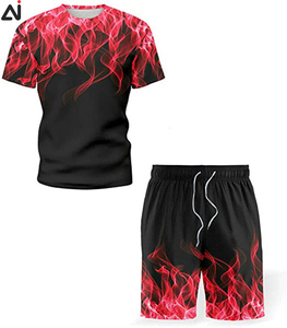 Conjunto de 2 piezas de verano para hombre, camisetas de manga corta y pantalones cortos, chándal, chándal, conjunto de colores en contraste a precios económicos - Product Image 4