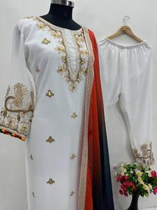 Ropa de fiesta Nuevo diseñador Desgaste Faux Georgette Heavy Chine Sequence Bordado Top y pantalón con borde de encaje de lujo Dupatta - Product Image 4