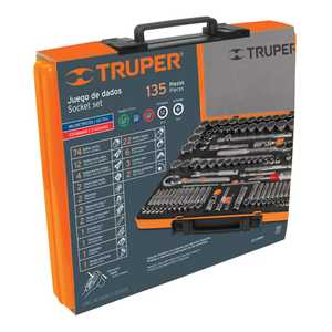 Ensemble d'outils de mécanicien Truper de 135 pièces avec outils en acier au chrome-vanadium, entraînement de douille de 1/2 pouce, clés à cliquet, rangement en coffret rigide - Product Image 1