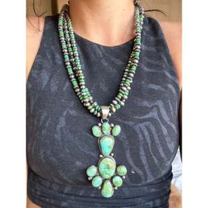 Bobby Johnson Sonoran Gold Turquoise Sterling Silver Cluster Necklace <b>Set</b> - Product Image 2