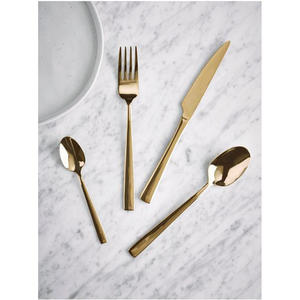 Nouvelles cuillères plaquées or en acier inoxydable, ensemble de fourchettes et de couteaux en argent, droit, épais et rond, ensemble de couverts à poignée - Product Image 2