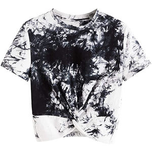 Camiseta corta blanca con nudo frontal para mujer, de algodón suave, informal, para verano, venta al por mayor. - Product Image 5