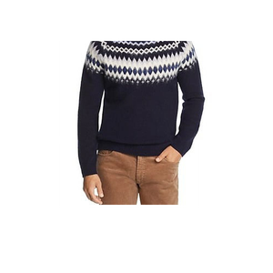 Pull en laine mérinos pour homme Bloomingdale's, motif Fair Isle, bleu tendance, avec logo imprimé, tricot fin pour le printemps et l'automne - Product Image 3