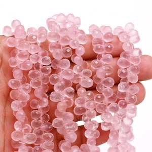 Cuentas de Piedra de Cuarzo Rosa Natural en Forma de Lágrima Facetada para la Fabricación de Joyas y Collares, Hebras de 5x8 mm a Precio de Mayoreo - Product Image 3